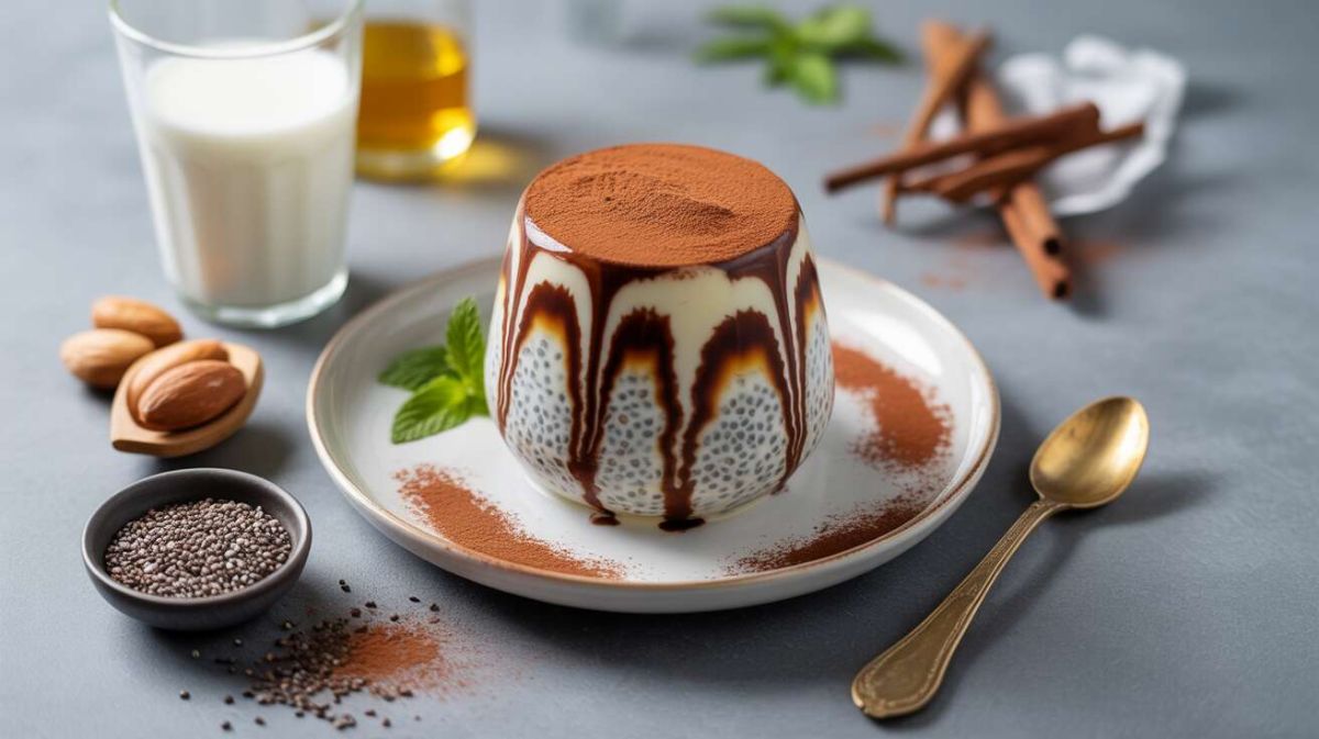 Pudding marbré léger aux graines de chia, spiruline et chocolat