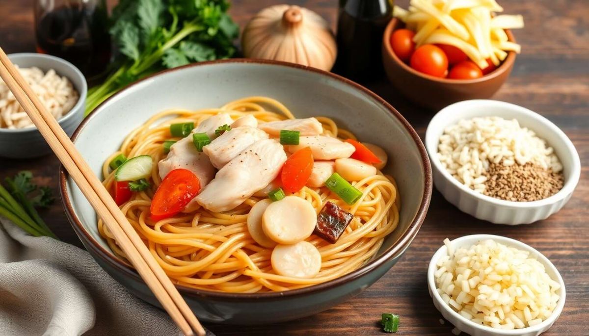 Sauté de nouilles chinoises : recette au poulet et légumes