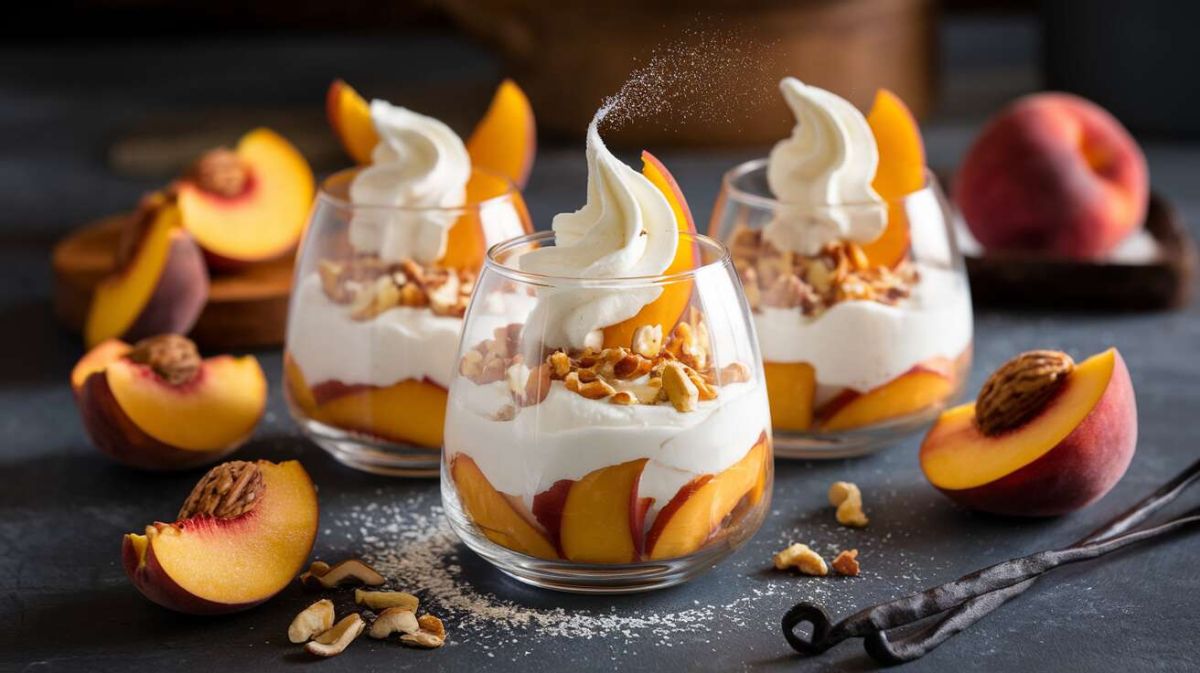 Mousse légère et fruitée aux pêches et noix