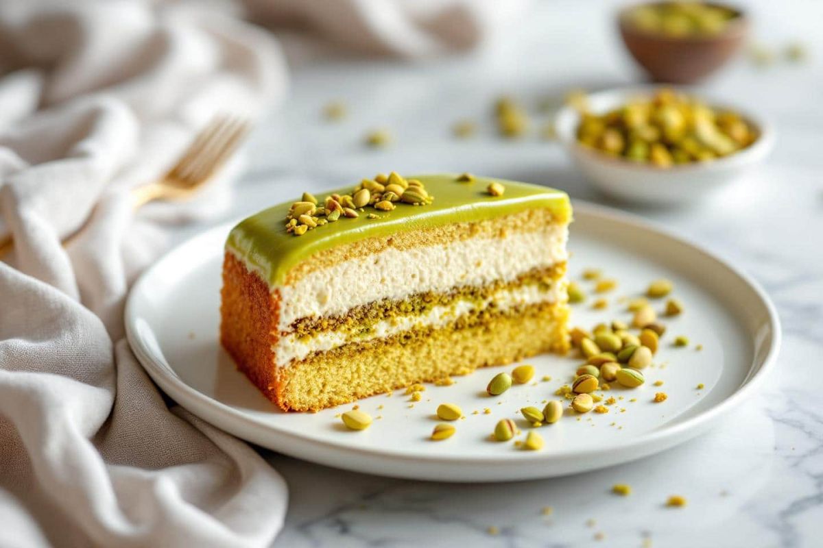 Gâteau trois textures à la pistache : une douceur qui émerveille à chaque bouchée