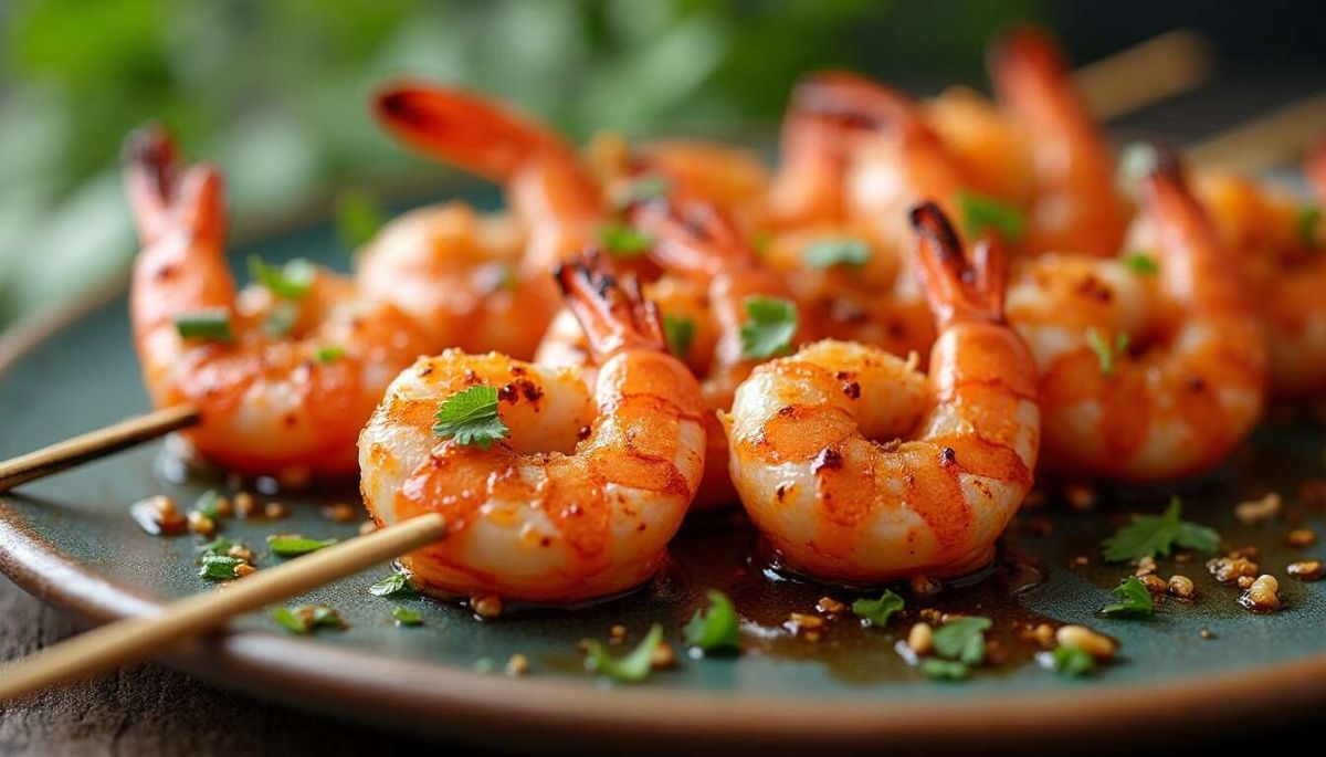 Savoureuses brochettes de crevettes aux cacahuètes pour un dîner parfait entre amis