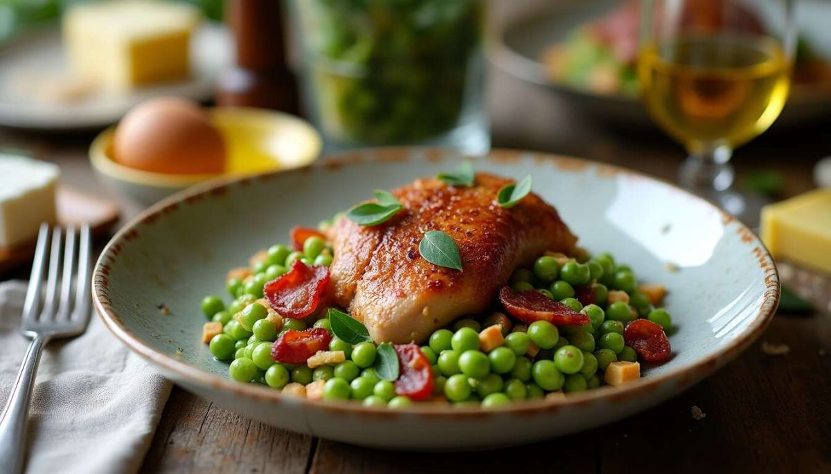 Sublimez votre table avec un pigeonneau aux lardons et petits pois